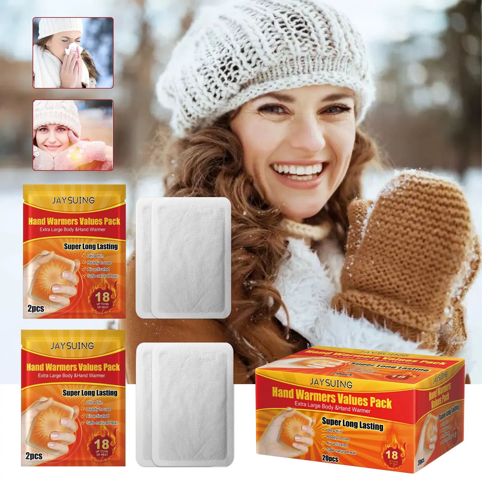 10 Pairs Natural Air-Activated Hand Warmers - 18H Long-Lasting Heat, Odorless Pads, Travel Size Compact Pack, 2-Piece Core Design - Cozy for Skiing Daily Use (Hands, Toes), 2 Piece Sets