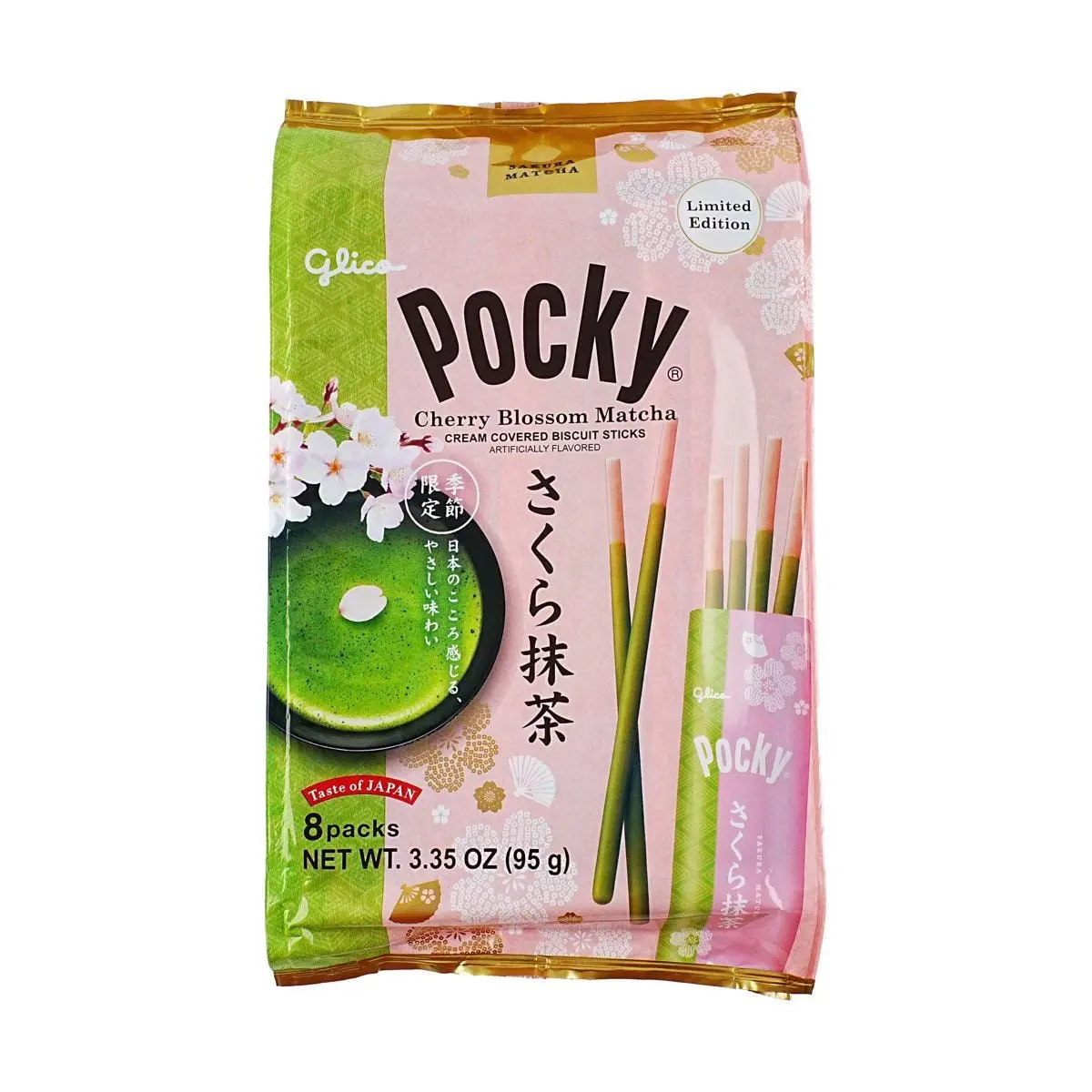 GLICO.JP Japanese Sakura Matcha Pocky Cookie Sticks - 8 Packs/ Japanese Cheesecake Cloud Pocky Cookie Sticks, 1.69oz