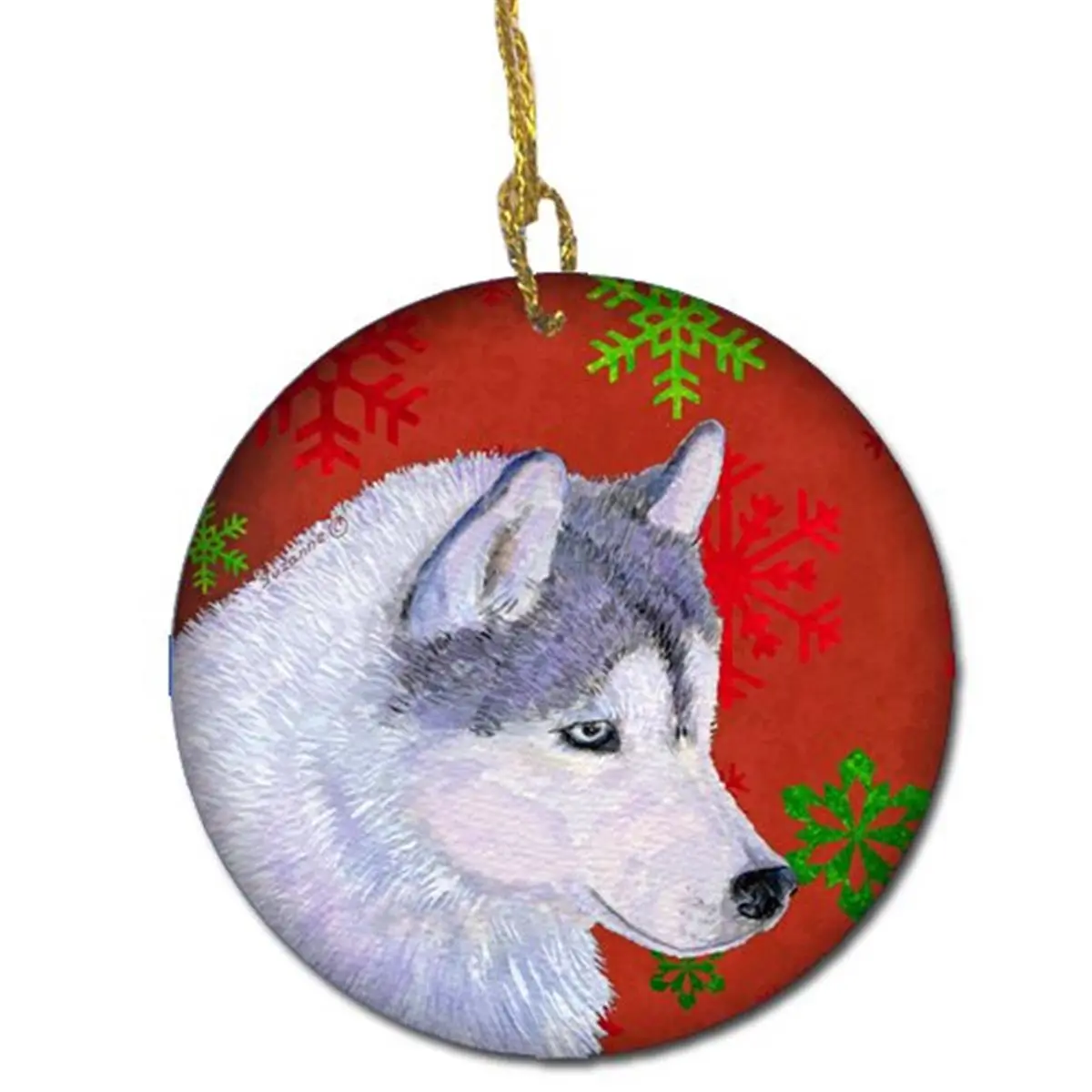 Siberian Husky Red Snowflakes Holiday Christmas Ceramic Ornament