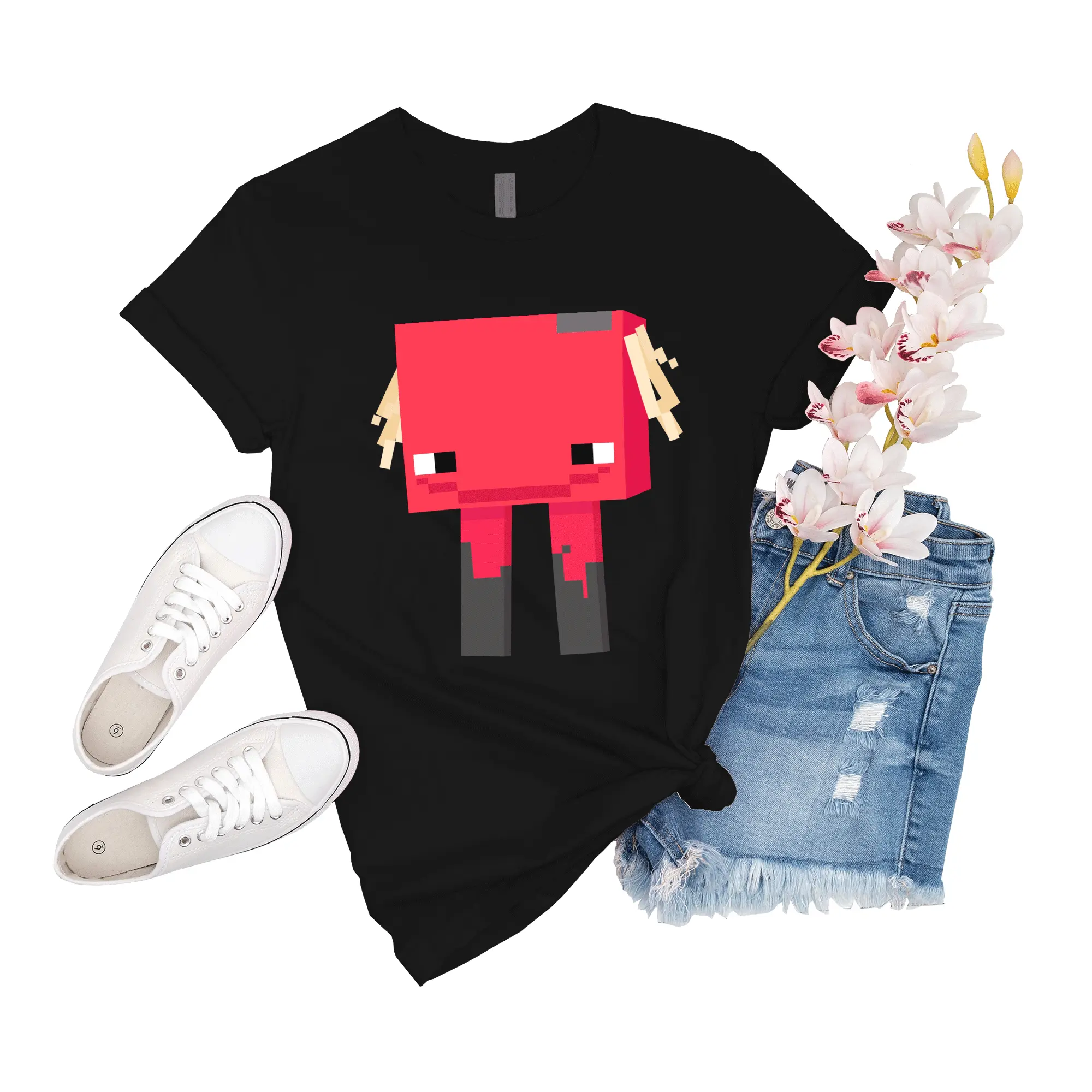 T-Shirt Unisex Minecraft Update Minecraft Strider But Smiling Gift For Men Shirt Girl Boy Sleeve Big Short Tee Family