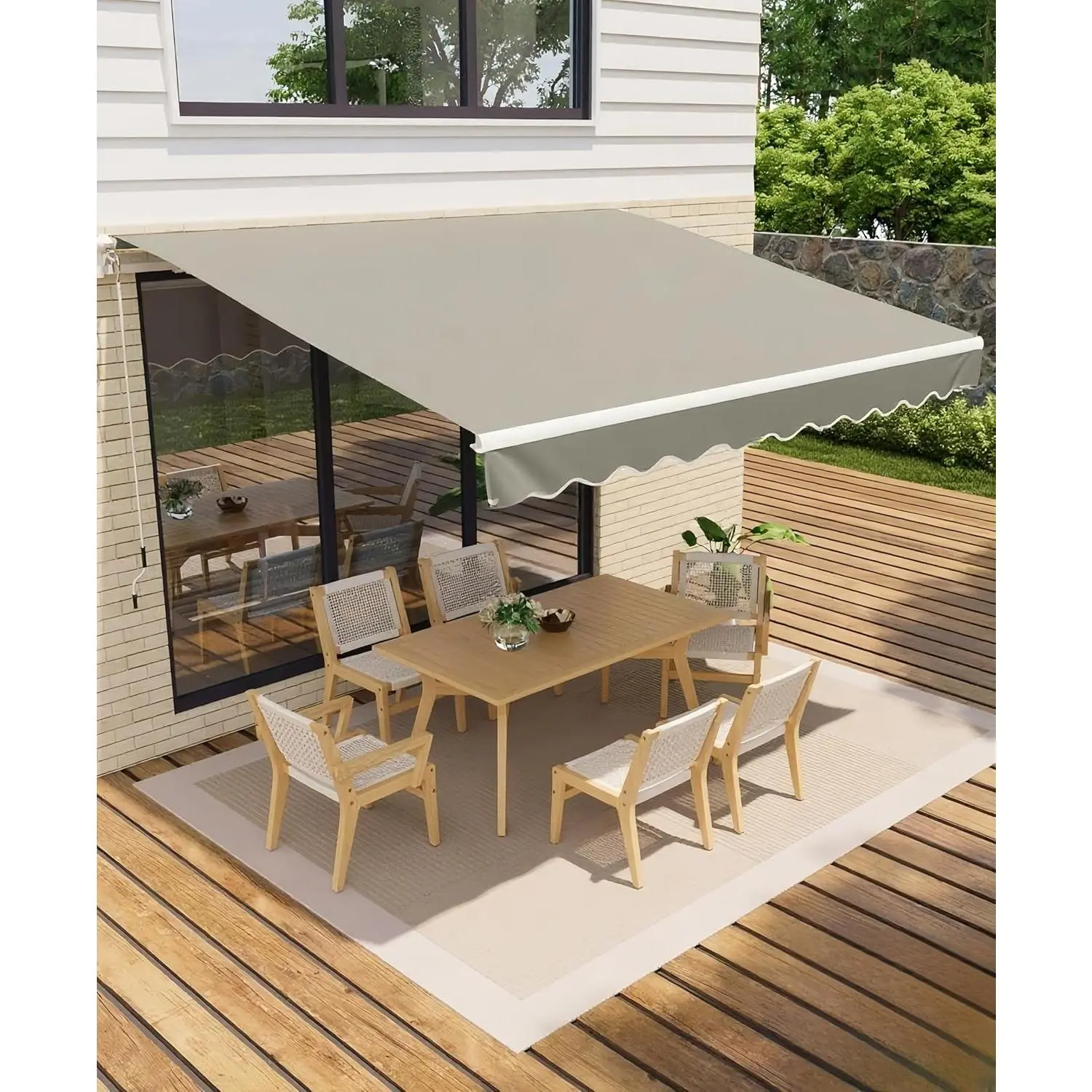 Manual Retractable Patio Awning (10ft x 8ft) - Aesthetic Metal Shade Covering, Sturdy Aluminum Frame, Fade & Tear Resistant Fabric, Hand Crank, Adjustable UV Block Waterproof Sun Shade for Patio, Backyard BBQ, Uv Block Awning