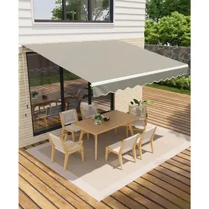 10 ft x 8 ft Retractable Patio Awning, Manual Outside Shade Canopy with Sturdy Aluminum Frame, Fade & Tear Resistant Fabric, Hand Crank Handle for Deck, Garden, Grey