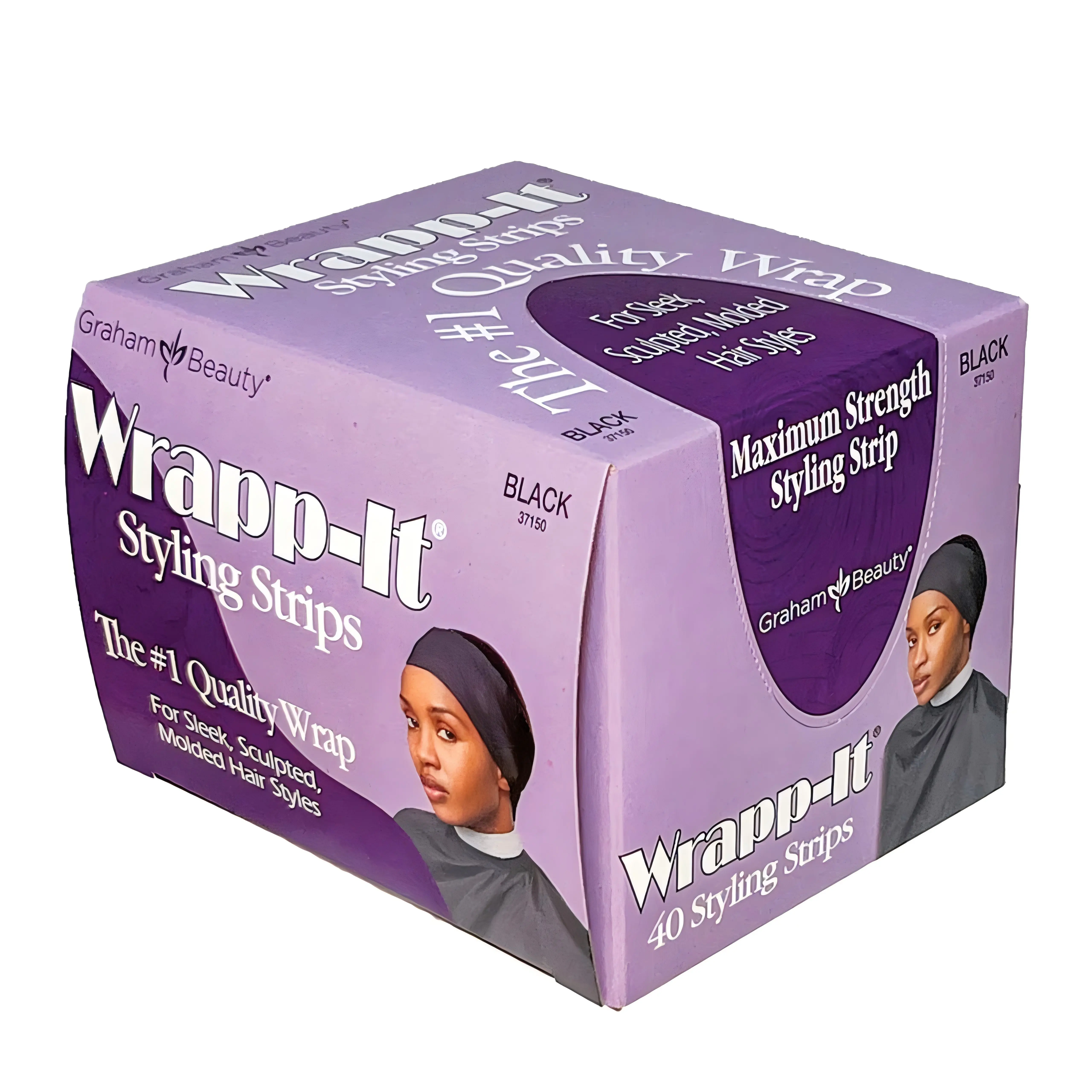 Graham Beauty Wrapp-It High-Stretch Haircare Styling Strips (40/Pk, 3.5in x 25.5in, Black Gel) - Strong Hold, Better Flexibility, Easy Molding, Molded Style Support, Wet/Dry Use, Unisex Salon Tool for Wrap Styles, Ponytails, Youth