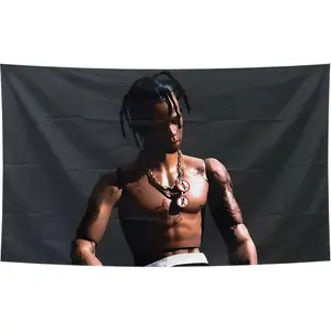 Hip-Hop Travis Rapper Scott Music Flag Funny Tapestry flag Poster for Youth Dormitory Men's Den Bedroom Living Room Bedroom Decoration Wall Artwork Colorful Peach