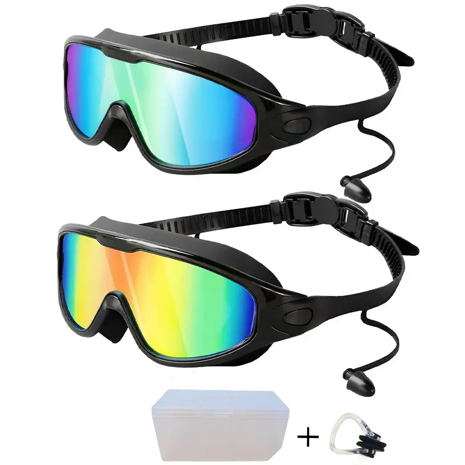 Limited Time Sale: Swim Goggles Set - Anti-UV, Waterproof, No-Leak Diving Goggles for Swimming Complete Kit with Earplugs, Nose Clip, Buy 1 Get 1 Free (Office Presentation Supplies), Swim Glasses