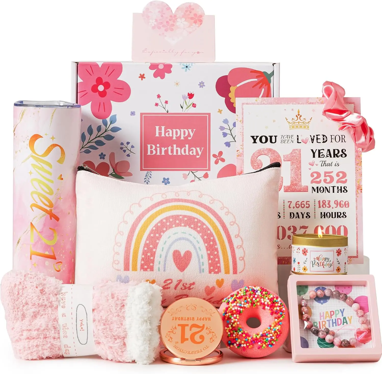 Customizable Unisex 21st Birthday Pamper Hamper Box Kit, Festive Party Gift Basket for 21-Year-Old Women, Ideal Presents for Sister or Best Friend