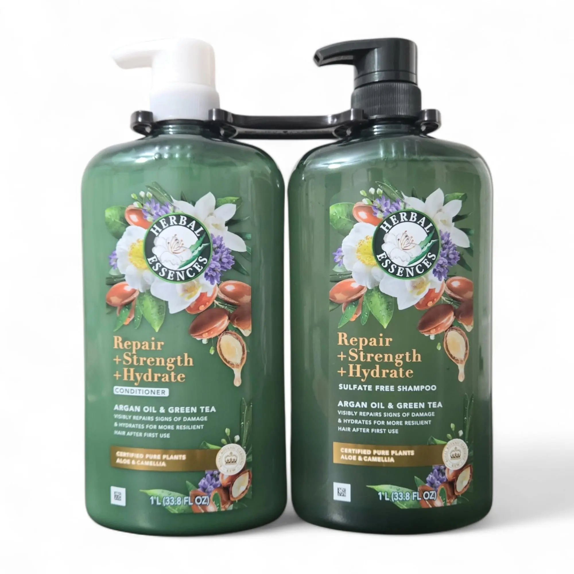 Herbal Essences Repair & Hydrate Shampoo and Conditioner Set with Argan Oil, Gentle Sulfate-Free Formula for Dry, Damaged Hair, 33.8 fl oz Each, Haircare, Cleansing, Duo, Hydration