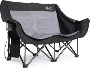 LAUSAINT HOME Double Camping Chair, Oversized Camping Loveseat with Cup Holder, Heavy Duty Portable Camping Couch, Outdoor Double Folding Chair for Patio, Lawn and Garden, Black tiktokshopspringglowup outdoorfun