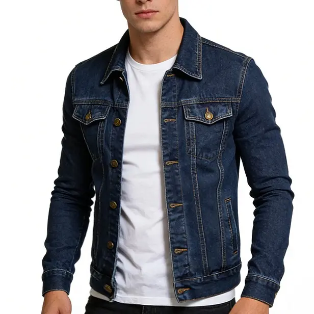 Men's Loose Fit Solid Color Denim Jacket Non-Stretch Woven Strap Collar Multi Pockets Multi Sizes Casual Menswear Coat Classic Jeans, Fabric, Long Sleeve, Outdoor, Plain, Asian, Stylish, Longsleeves, Tops, Clothes, Christmas