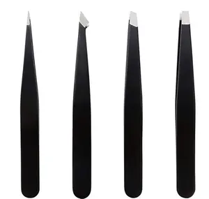 4PCS Black Eyebrow Tweezers Hair Beauty Tilting Puller Stainless Steel Eyebrow Clip Hair Removal Cosmetic Tool