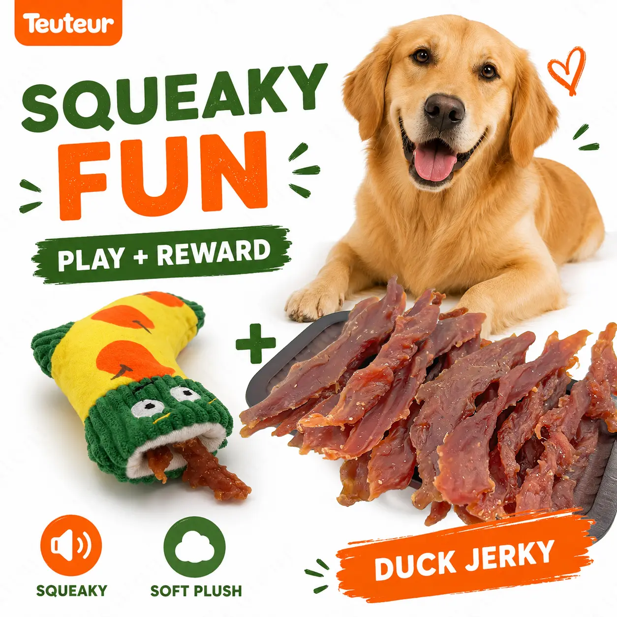 Dog Duck Jerky Treats and Squeaky Sock Plush Toy Set, Interactive Treat Hiding Puzzle with Duck Breast Strips, Snack Dispensing Enrichment Toy, Training Reward Chews for Puppies, Small Dogs and Adult Dogs, Indoor Playtime Set, Small Dog Supplies