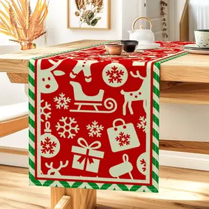 1pc,  Christmas Cartoon Hanging- Ball Gift box -Gingerbread Man Pattern Print Design Table Runner Polyester Fabric Kitchen Dining Table Cover Holiday Party Tablecloth Home Decoration Seasonal Shoppers