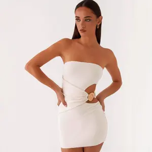 Strapless Dress for WomenFit Stylish Solid Hollow Out Tube Bodycon Mini Dress for Summer