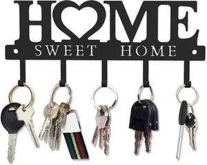 Key Holder Hooks Organizer Hanger Rack Wall Mounted with Screws and Anchors Home Sweet Home Wall Metal Decor for Entryway Front Door Kitchen Hallway Garage Mudroom Office 9.8inches/25cm