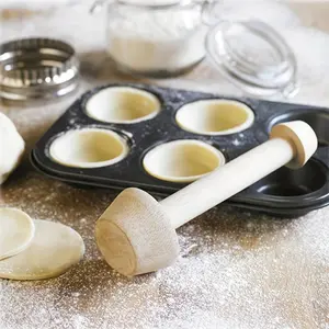 Wooden Tart Tamper, Double-Sided Pie Crust Pastry Mould, Wood Color Tart Shell Maker Tool for Baking