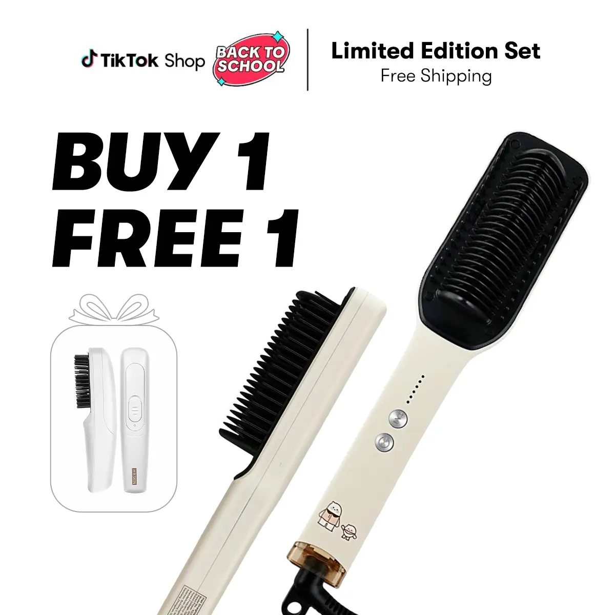 K·SKIN x Yami KD377 Limited Edition Hair Straightening Brush Set with 40M Negative Ions & 8000mAh Battery for Healthy Shine & Cordless Travel Friendly Design - Traditional