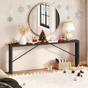 MAHANCRIS 78.7" Long Sofa Table Behind Couch, Narrow Entryway Table, with Angled Metal Frame, Industrial Console Table for Entryway, Black #SummerVibes
