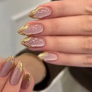 24pcs Almond Shape Cat Eye Nail Tips, French Design, Full Coverage Acrylic False Nails, Ideal for Women and Girls