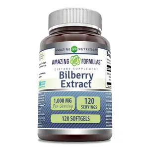 Amazing Formulas Bilberry Extract Supplement | 1000 Mg per Serving | 120 Softgels | Non-GMO | Gluten-Free | Made in USA