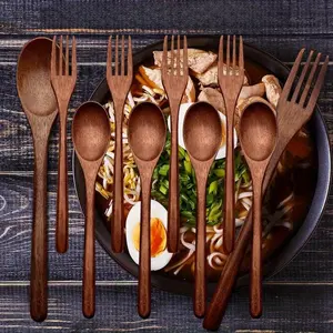 Natural Wood Spoons Forks Set, Wood Dinner Utensil Set Reusable Wooden Cutlery Set Comfortable To Suitable for Dining Utensils Kitchen Utensils Easy To Carry