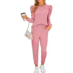 Sweatsuits for Women 2 Piece Outfits Puff Long Sleeve Crewneck Pullover Sweatshirt Jogger Lounge Sets