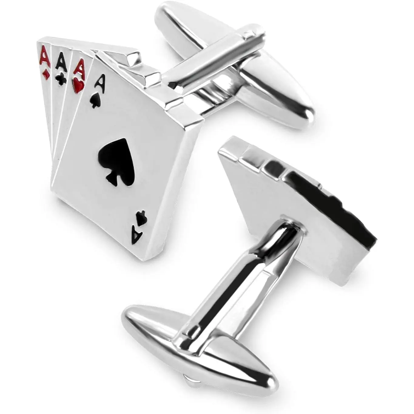 Men's Jack Playing Cards Exquisite Cufflink and Tie Clip Set for Mens in a Presentation Gift Box-Four Aces 4A Poker Cufflinks Set For Vegas Casino Night Event Wedding Business