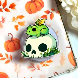 Green Frog on Skull Phone Grip Magsafe, Aesthetic Cottagecore Toad Hand Holder, Cute Goth Witchy Phone Accessory, Cool Gift