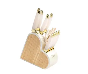 Kitchen Knife Set with Heart-Shaped Block, 10-Piece Set, White Iridescent