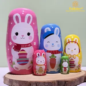 1 Set Russian Nesting Dolls, Little White Rabbit Matryoshka Dolls, Wooden Educational Toys for Kids, Crafts & Collectible Souvenirs, Ideal Gifts for Christmas Halloween Easter Thanksgiving Valentine's Day Ramadan New Year Birthday Party Wedding.