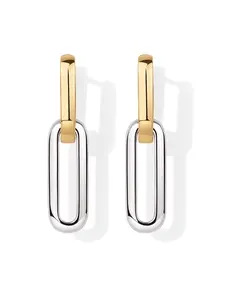 PAVOI 14K Gold Plated Two-Toned Convertible Link Huggie Earrings for Women | Paperclip Link Statement Drop Dangle Earrings