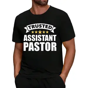 Women's Plus Size Religious Pastor T-Shirt - Trusted Assistant Pastor Graphic Tee with 5-Pointed Star Design, Black Crew Neck Short Sleeve Casual Church Attire Cotton Men's Round Neck Short Sleeves T-shirt 180g, Worship Wear, Spiritual Clothing