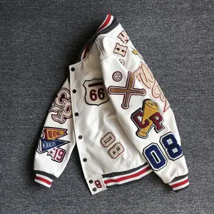 Baseball Uniform for  Autumn  Fashion Brand Short Leather Jacket Loose Coat PU Leather Men's Outer Jacket with Embroidered Numbers and Badges