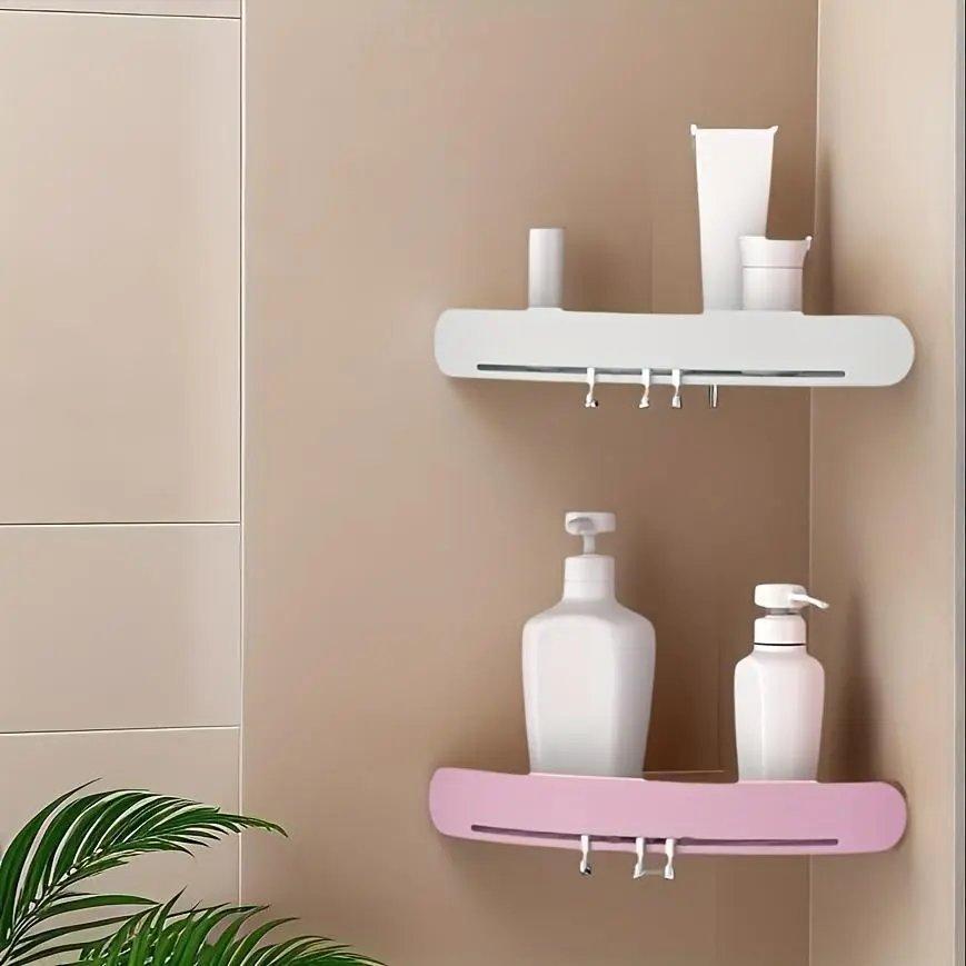 Triangle Bathroom Corner Wall-Mount Storage Shelf, Suction Cup Installation, No-Drill Design for Washbasin and Toilet Areas