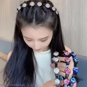 4Pcs Happy Will Never Rhinestone Headband with Bow Design, Sparkling Braided Hairband, Cute Broken Hair Fixed Hairpin, Versatile Bangs Hair Accessories in Rich Colors