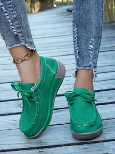 Fashionable thick soled round toe loafers for women, lace up British style, comfortable autumn walking shoes, perfect for daily wear