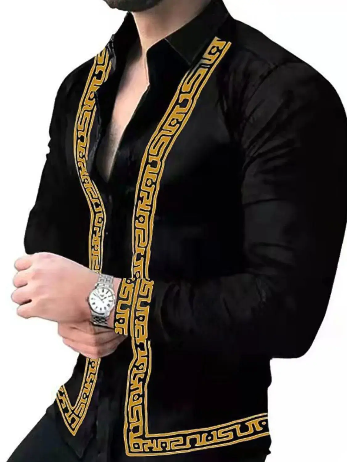 Men's Full Size Stand Collar Long Sleeve Shirt Plus Size