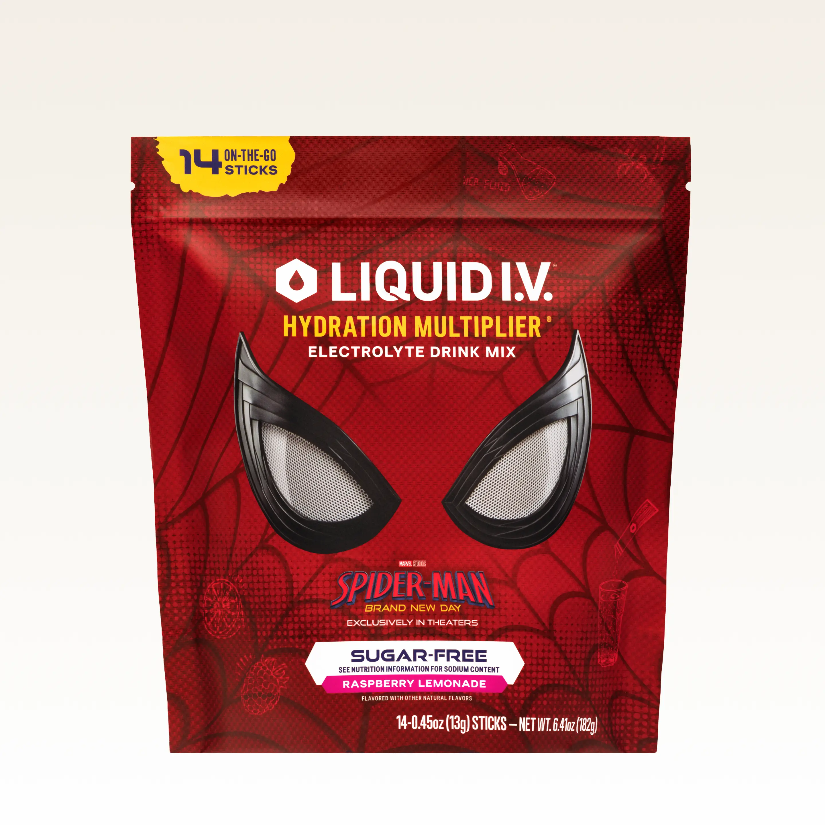 Liquid I.V. Limited Edition Spider-Man Hydration Multiplier Sugar-Free -  Raspberry Lemonade - Hydration Powder Packets | Electrolyte Powder Drink Mix | Convenient Single-Serving Sticks | 8 Vitamins & Nutrients | 1 Pack (14 Servings)
