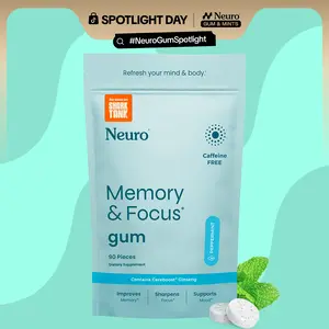 Neuro Memory & Focus Decaf Gum with American Ginseng (90 Pieces) - Sugar Free Nootropic Brain Supplements with L theanine, Ginseng, Vitamin B12 & Vitamin B6 - Peppermint Flavor