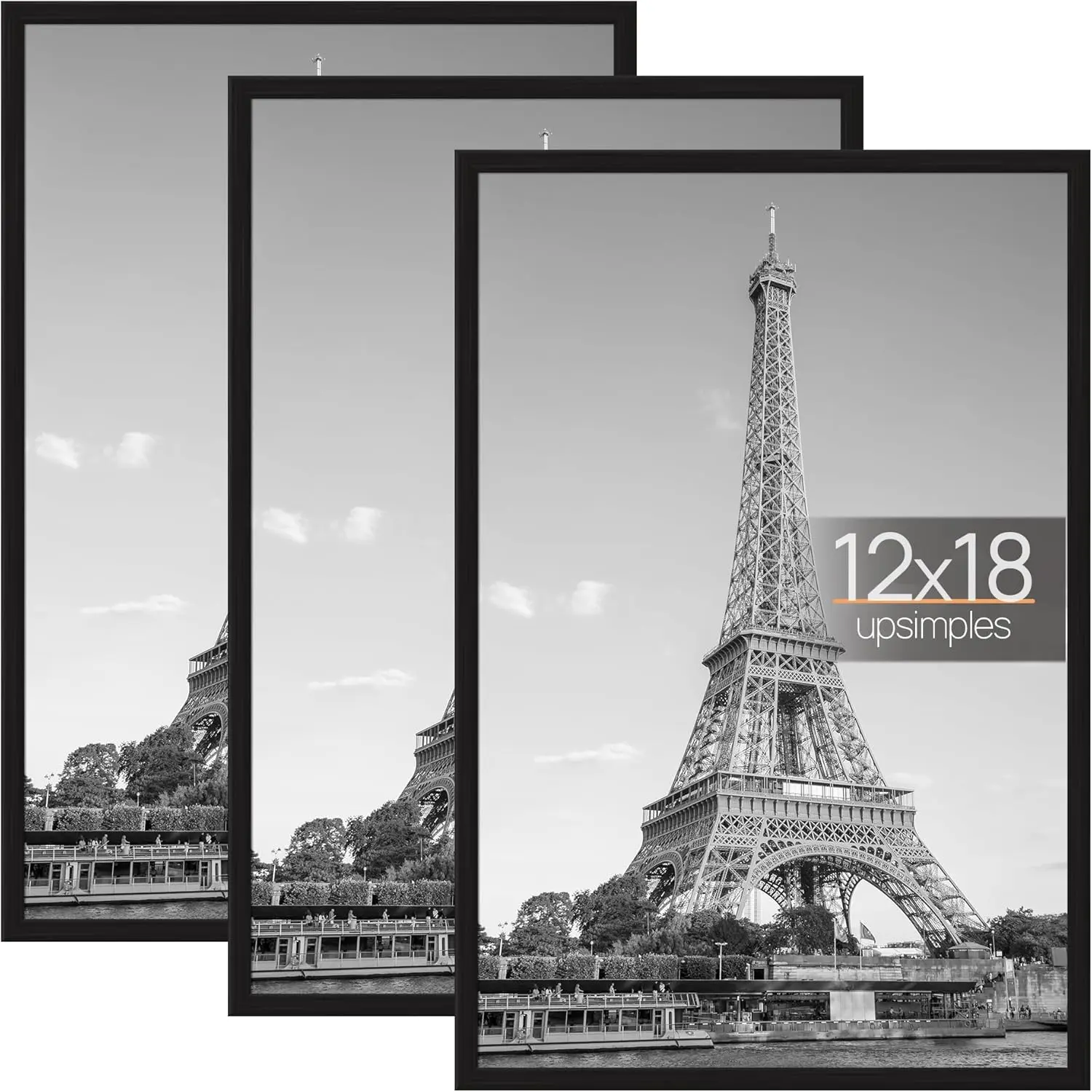 3 Pack Black 12x18 Plastic Picture Frames - Home Supplies Decorative Room Decor, Scratch-Proof, Slide-In Strips, Easy Install Horizontal-Vertical Wall Mounting Poster Frames, Photo Gallery