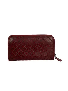 Pre-owned Bottega Veneta Leather clutches & wristlets Burgundy Intrecciato Zip Around Wallet Clutch