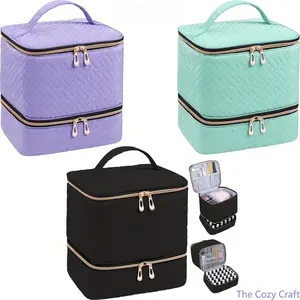 Large Capacity Makeup Bag, Double Layer Cosmetic Organizer Case, Portable Nail Polish Storage Bag with Handle, Travel Makeup Toiletry Bag, Lightweight Multi-Compartment Organizer for Travel, Salon, Home Use summerwins