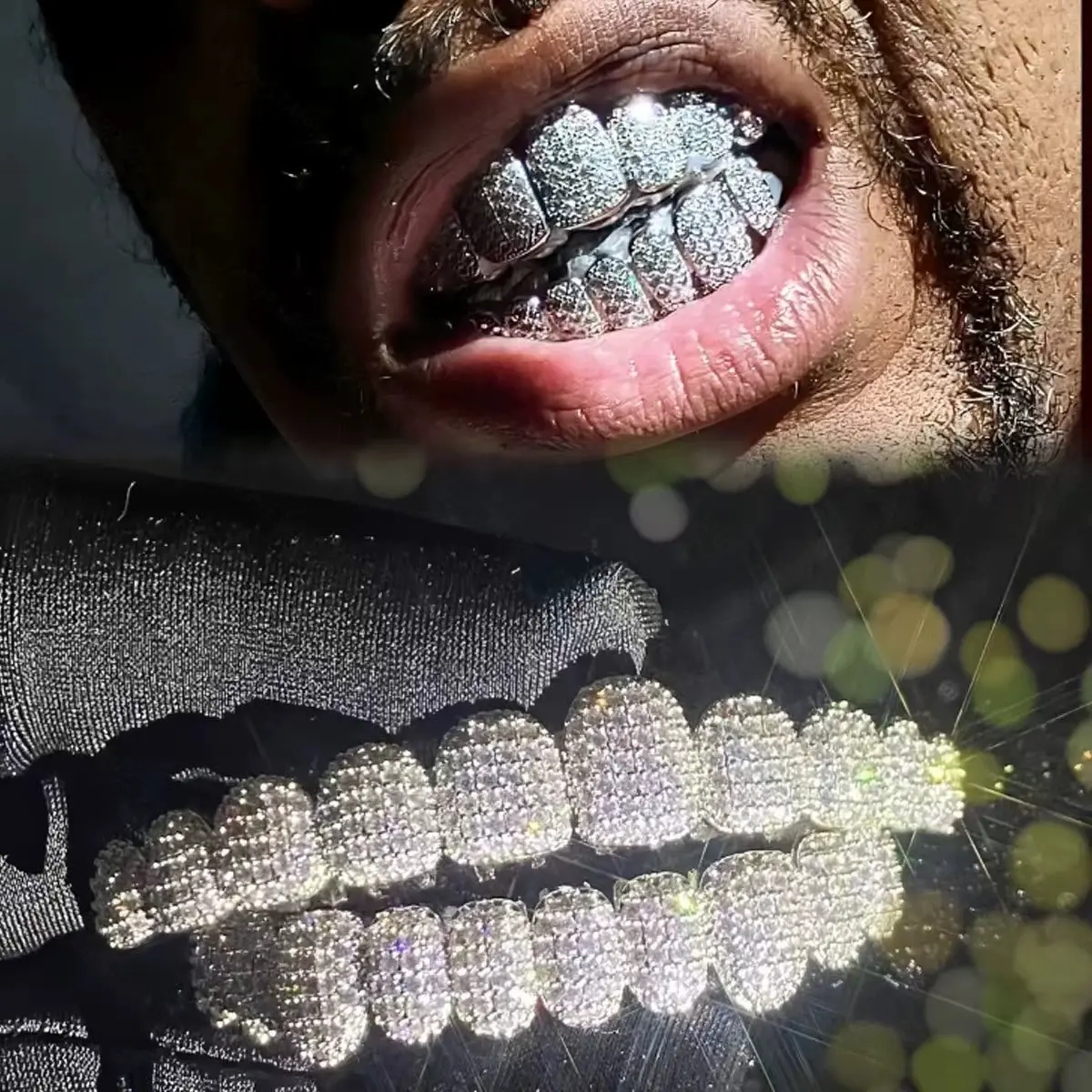GLADEEX 8A Diamond Honeycomb Grillz - High-Quality Unisex Hiphop Dental Accessory, Glow-in-Dark Boys' Hood Set Rap Icon Costume Jewelry