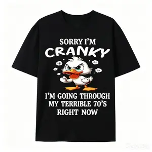 Funny 70s Duck Graphic Tee, 100% Cotton Casual Crew Neck Outfit, Unisex Couple Fashion Top Crewneck Tshirt