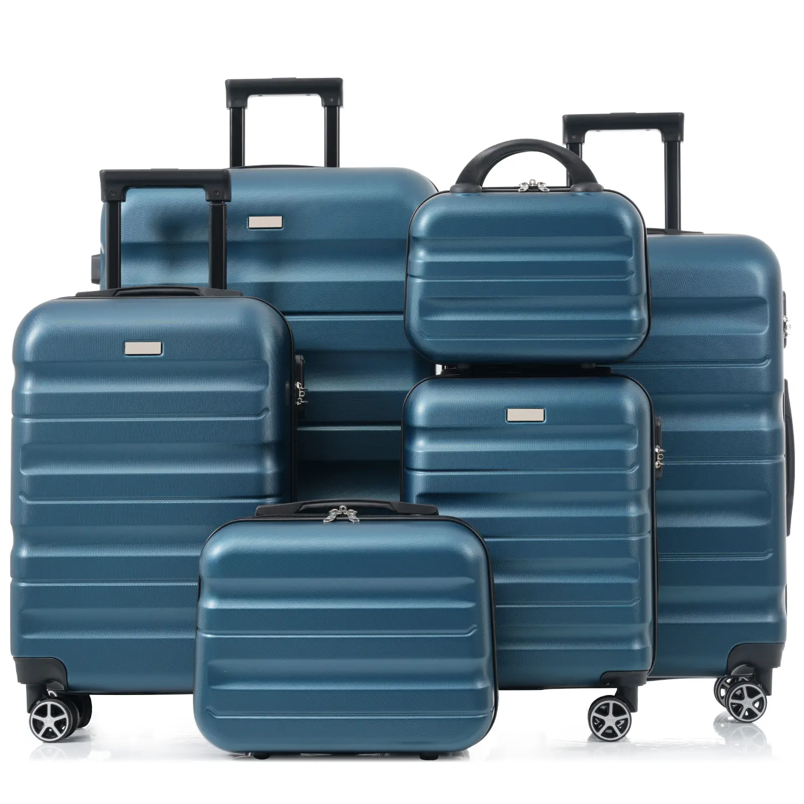 6-piece set of ABS hard shell luggage - lightweight and durable luggage with dual rotating wheels, suitable for travel and business carrying and check-in procedures, with high appearance and durability