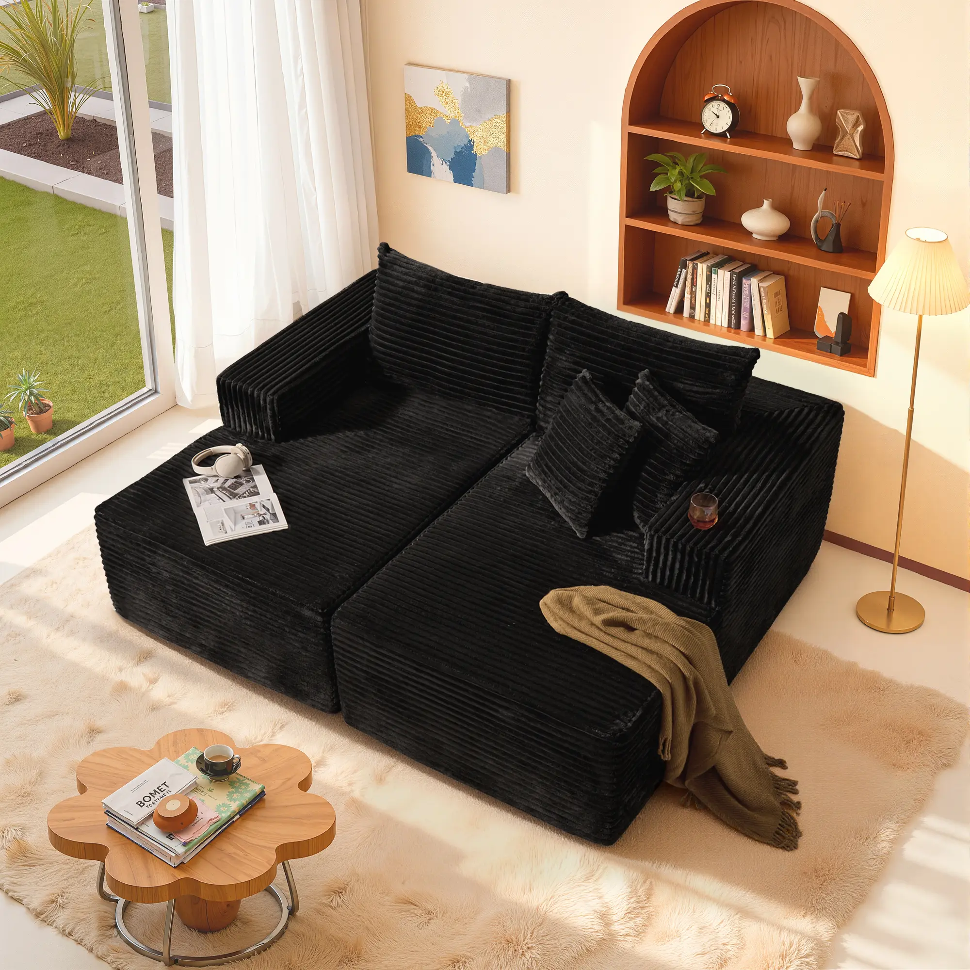 OOSWIFT 75" Oversized Double Chaise Lounge Upholstered Boneless Cloud Stupendous Chair Sofa Bed Deep Seat ,Foam Couch for Living Room Bedroom No Assembly Required