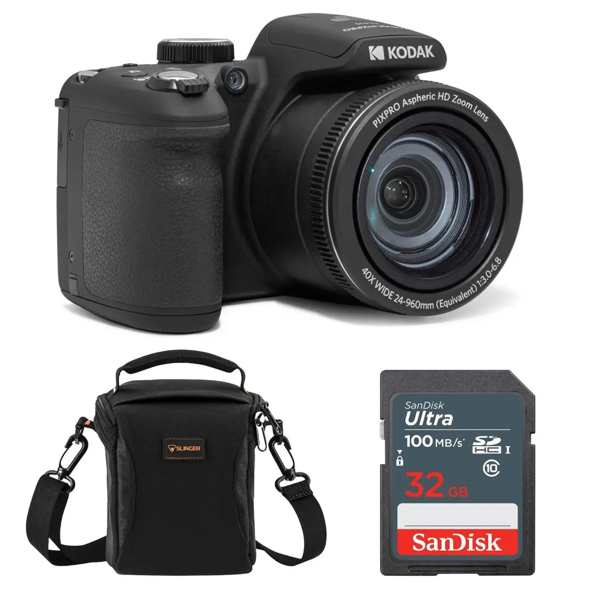 Kodak KODAK PIXPRO AZ405-BK 20MP Digital Camera 40X Optical Zoom 24mm Wide Angle Lens Optical Image Stabilization 1080P Full HD Video 3' LCD Vlogging Camera. Bundle with SD Card and Camera