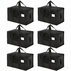 Large Moving Bags, 6 Pack Black Heavy Duty Totes For Storagewith Visible Labels , Wrap Around Handles, Storage Bags for Space Saving, Change of seasons Alternative to Moving Boxes  Back to school season mother's day gift
