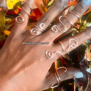 Set of 5 Real Handmade Copper Rings - Medium Size, Adjustable - Fashion Accessory