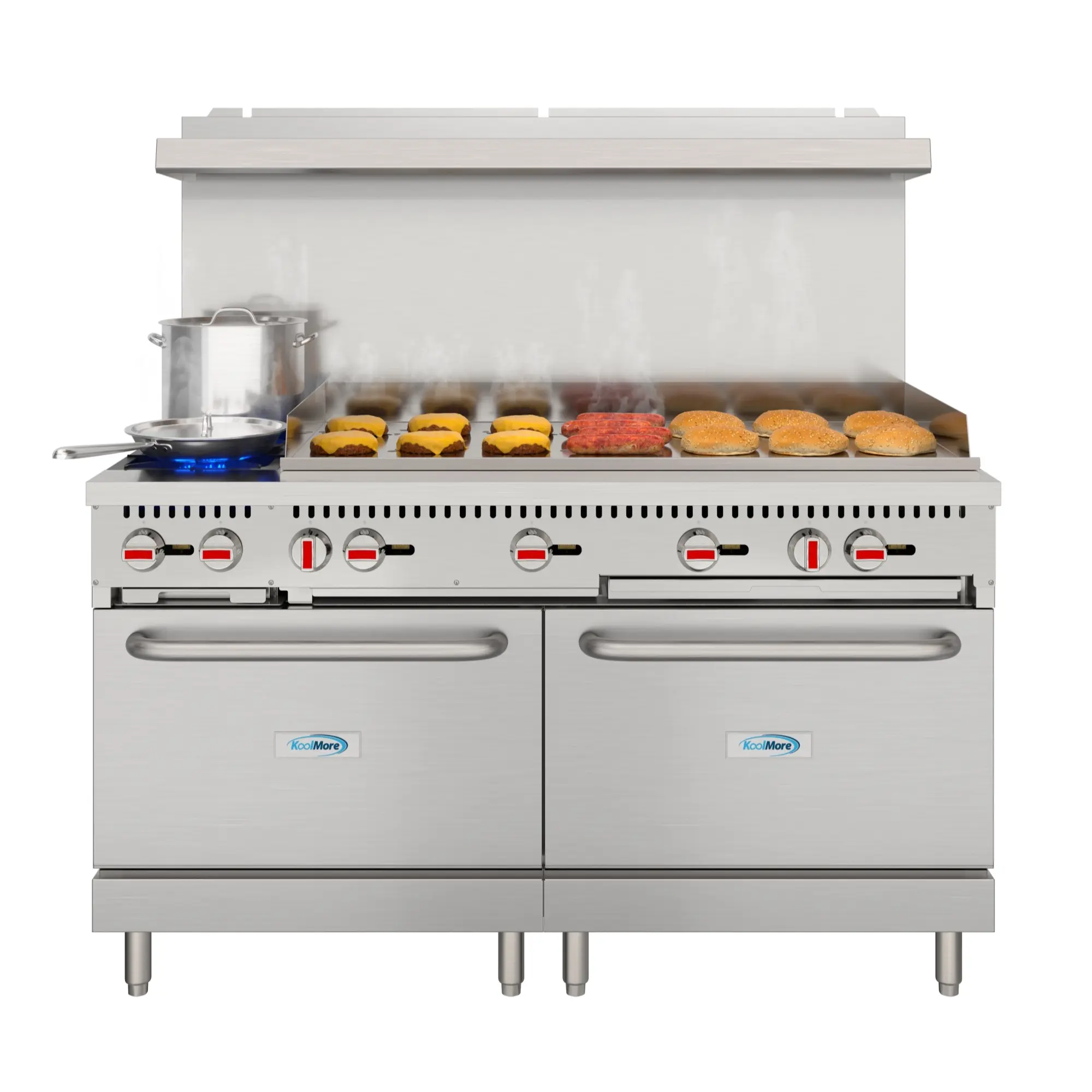 60 in. Dual Oven Commercial Range with 48 in. Griddle and 2 Burners in Stainless-Steel (KM-CRG482-NG)