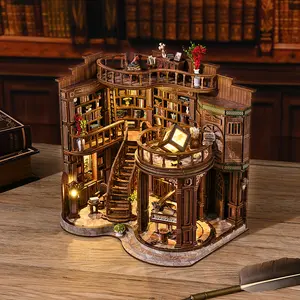 DIY 3D Wooden LED-Lighted Dreamy Book Hall Kit - Creative Building Blocks, Stress-Relief Craft Activity, Desk Home Decoration, Birthday Gift for Teens
